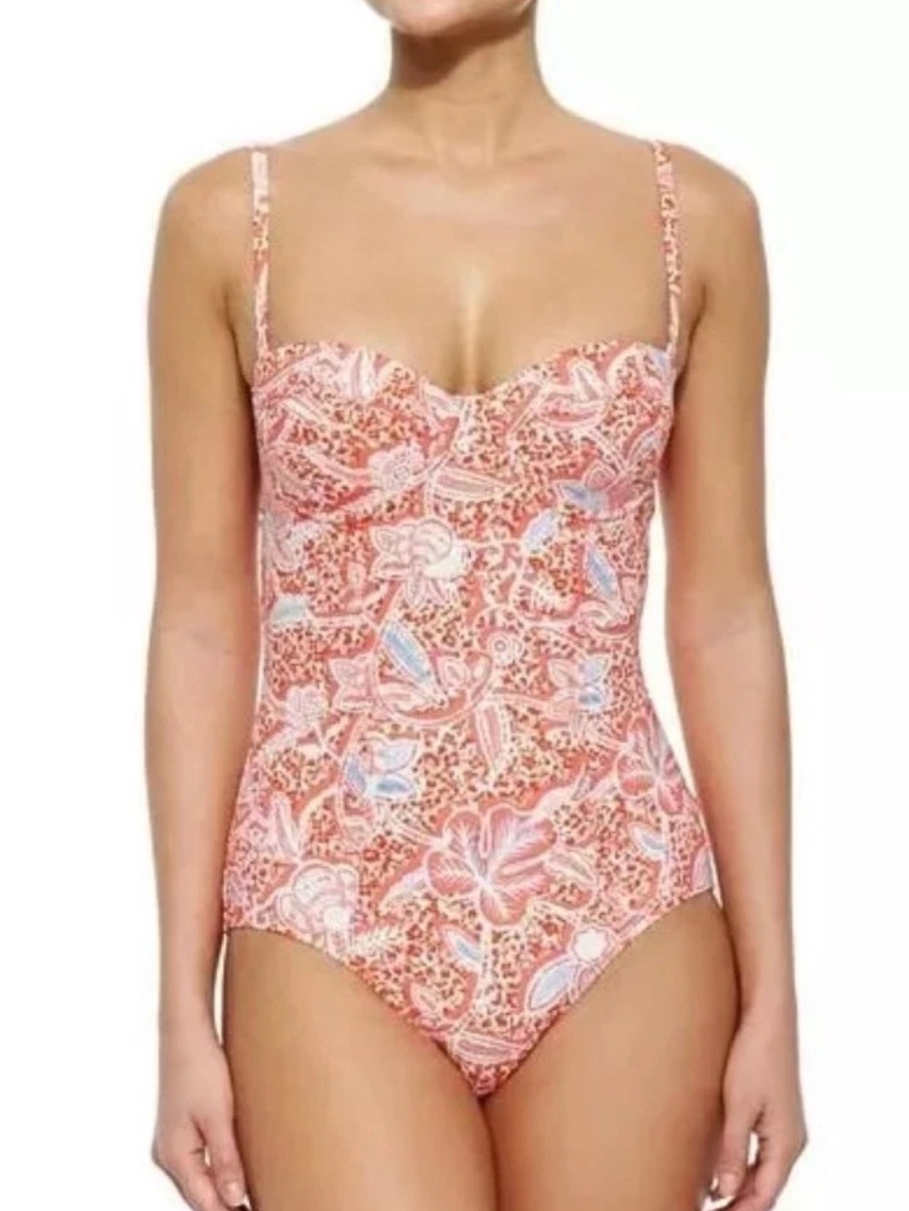 Tory Burch Coral and Light Blue Floral One-Piece Swimsuit